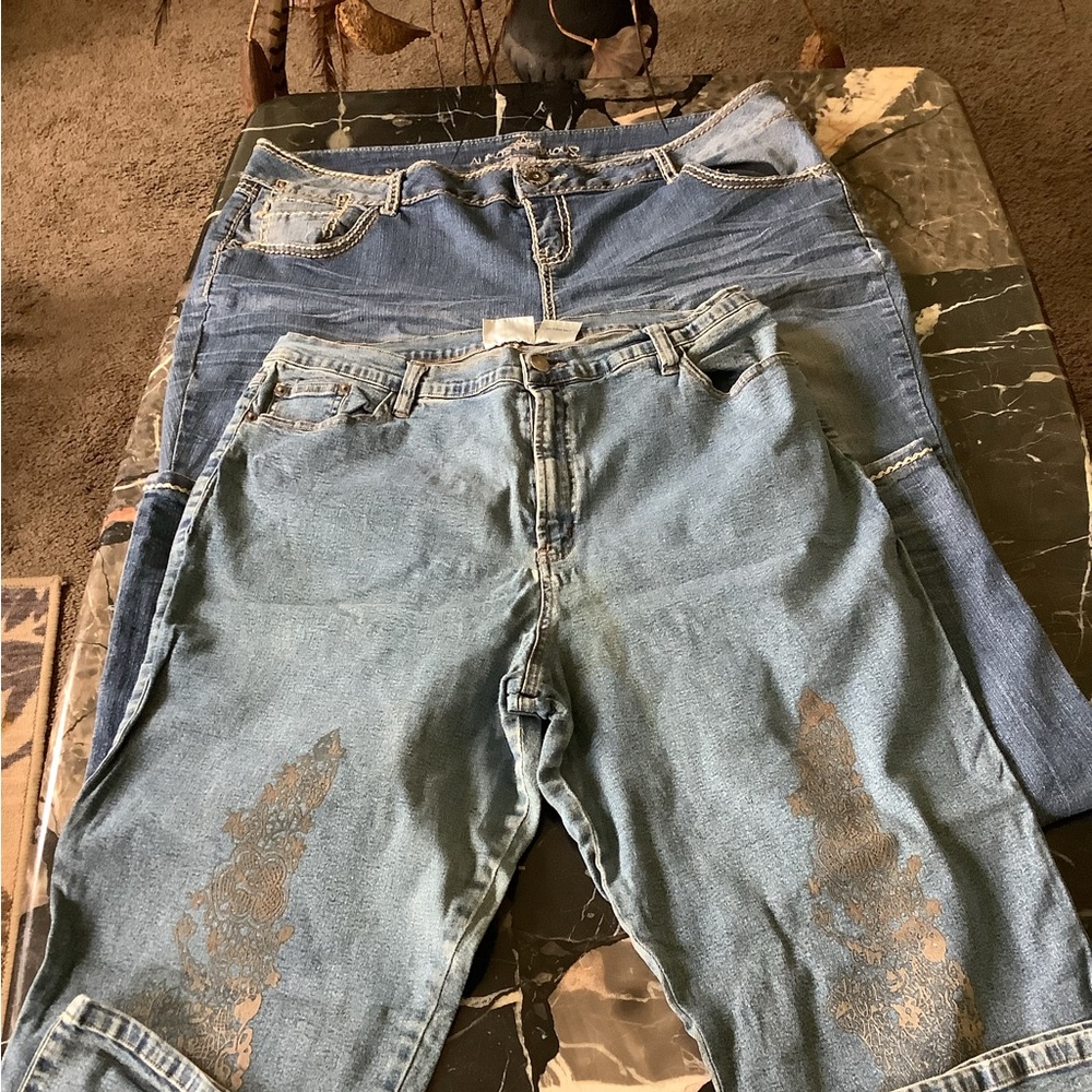 2 pair Almost Famous Y2K embellished Jane Seymour plus size 18 jeans
